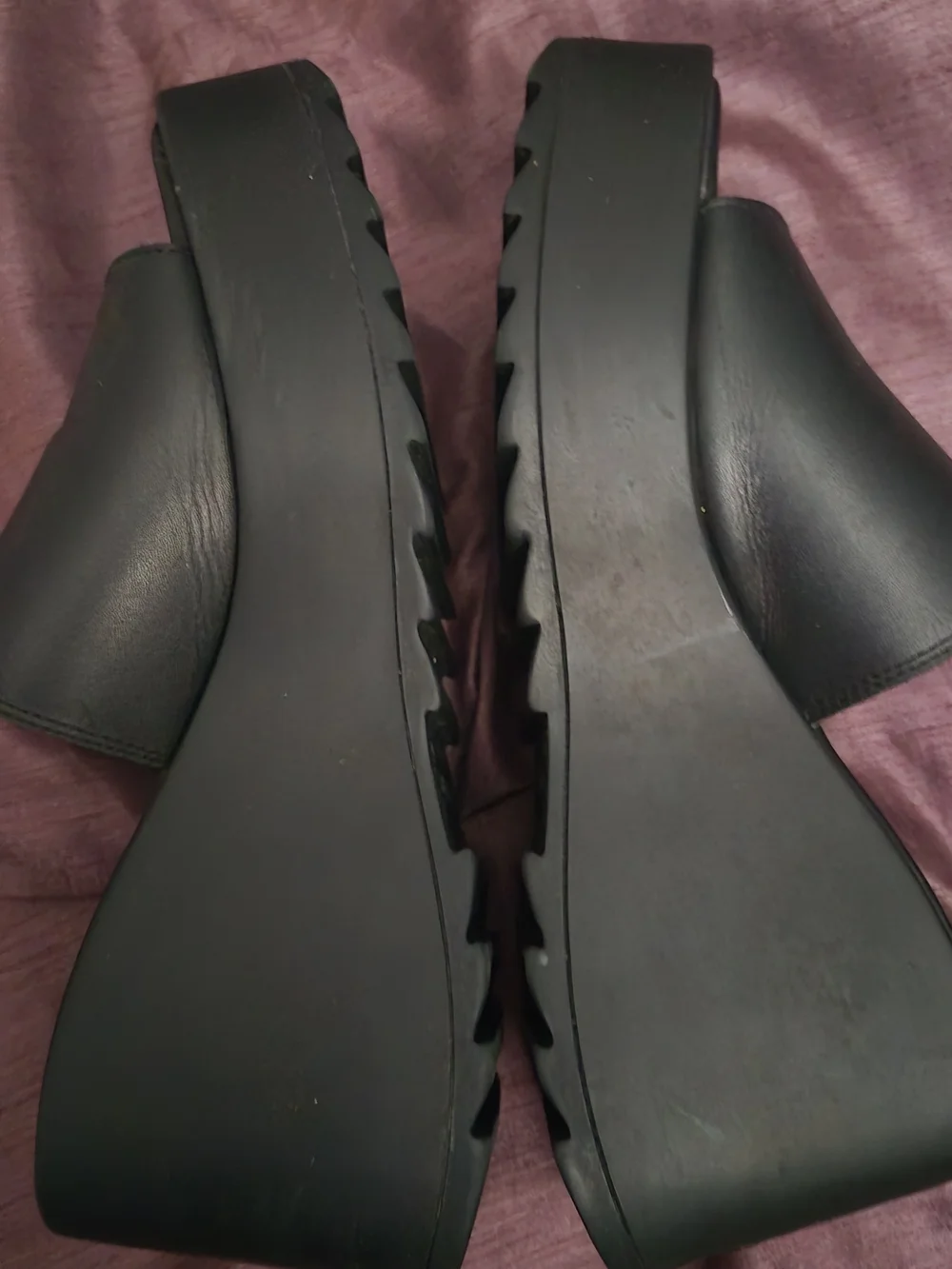 Steve Madden Pepe30 Black Leather Platform Wedge Slide Sandals Size 9